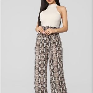 Fashion Nova Nude Snake Print Jumpsuit